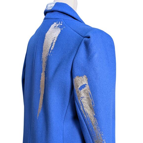 Vintage Cobalt Blue 100% Wool Coat with Silver Brush Strokes M/L - Picture 7 of 16